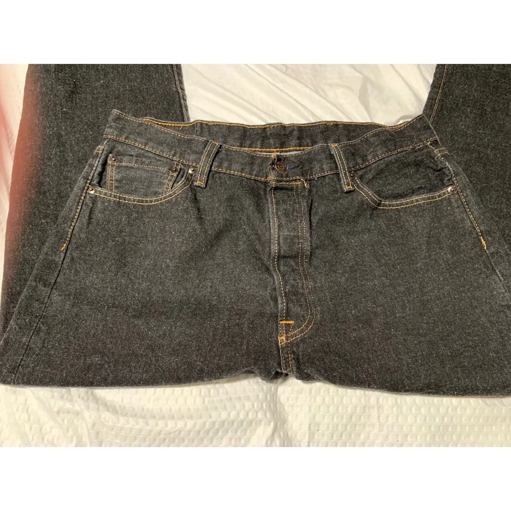 Levis 501‎ Mens Original Fit Black Jeans Raw Hem Straight Leg W38 L30 (27.5)
